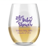 Kate Aspen Personalized 15oz Baby Shower Floral Stemless Wine Glass