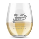 Kate Aspen Personalized 'Sip Sip Hooray' Design 15oz Stemless Wine Glass