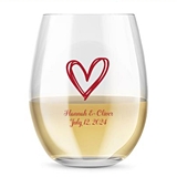 Kate Aspen Personalized 15oz Stylized Heart Design Stemless Wine Glass