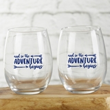 15oz 'The Adventure Begins' Design Stemless Wine Glasses (Set of 4)