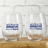 15oz 'The Adventure Begins' Design Stemless Wine Glasses (Set of 4)