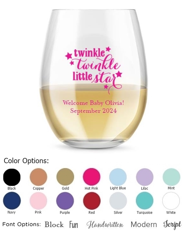 Personalized 15oz 'Twinkle Twinkle' Design Stemless Wine Glass