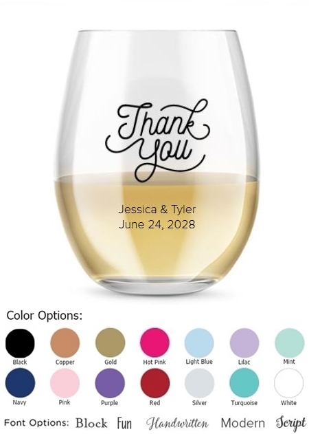 Kate Aspen 'Thank You' Script Design Personalized 15oz Stemless Wine Glass
