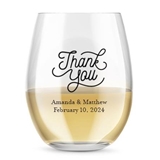 Kate Aspen Personalized 15oz Thank You Script Stemless Wine Glass