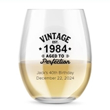 Kate Aspen Personalized 15oz Vintage Aged Design Stemless Wine Glass