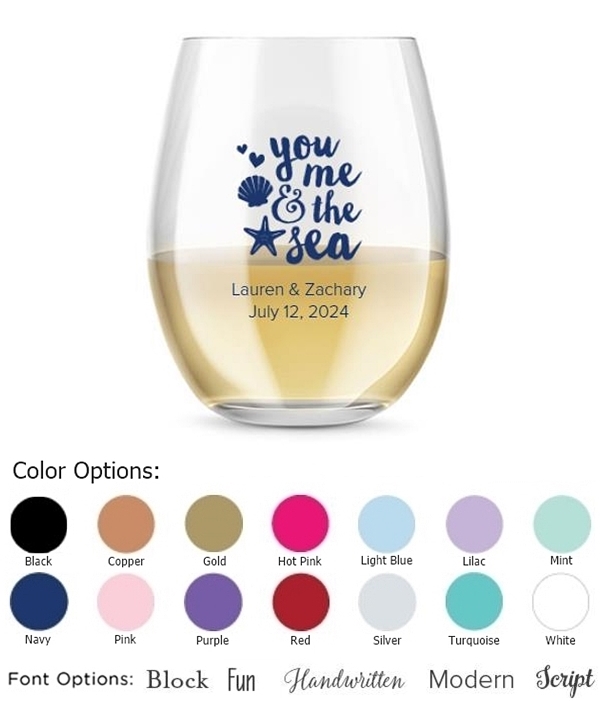 Kate Aspen Personalized 15oz 'You, Me & the Sea' Stemless Wine Glass