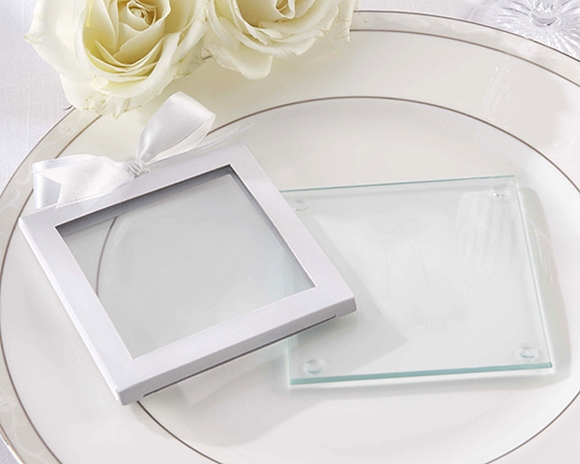 Kate Aspen White Glass-Coaster Gift-Sleeves (Set of 12)
