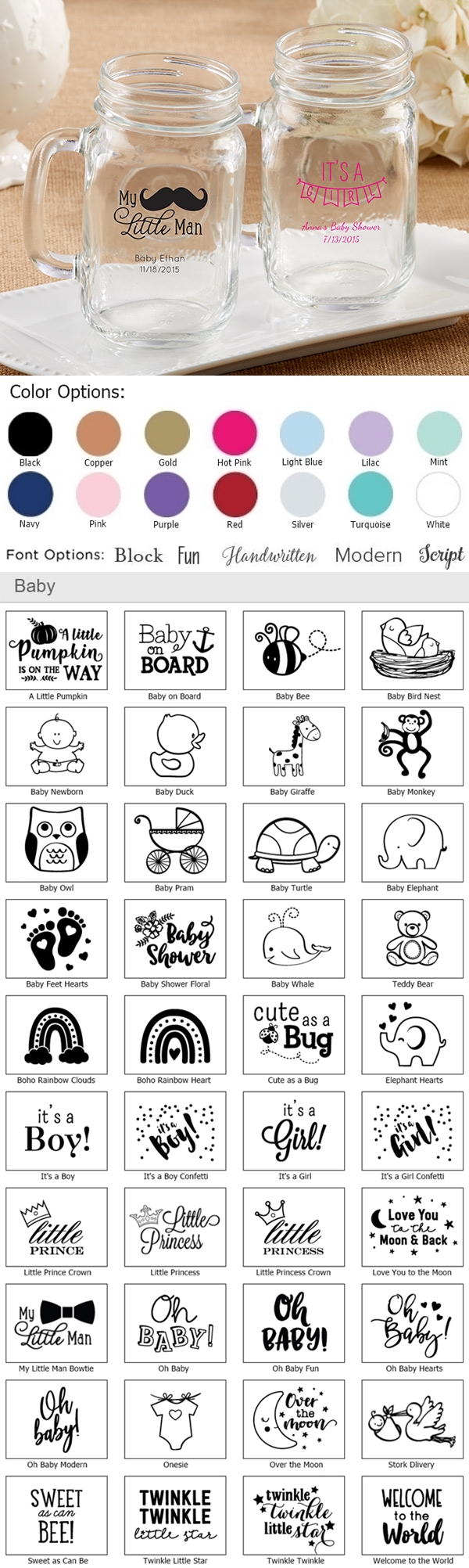 Kate Aspen Personalized 16 oz. Mason Jars (Baby Shower Designs