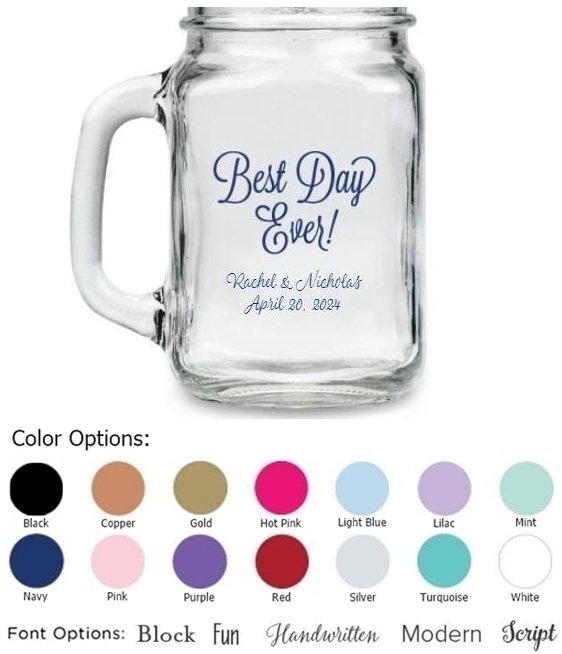 Kate Aspen Best Day Ever Design Personalized 16oz Mason Jars