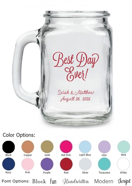 Kate Aspen Personalized Best Day Ever Design 16oz Mason Jar
