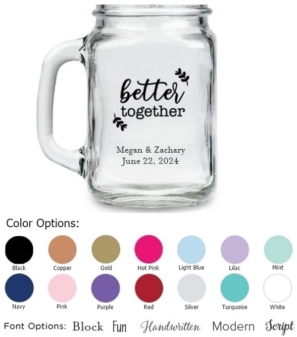 Kate Aspen 'Better Together' Leaves Design Personalized 16oz Mason Jar