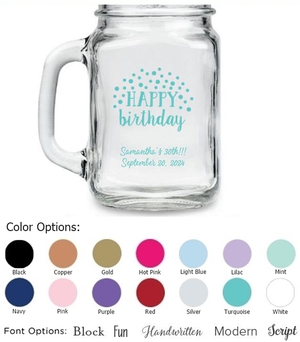 Kate Aspen 'Cheerful Birthday' Dots Design Personalized 16oz Mason Jar