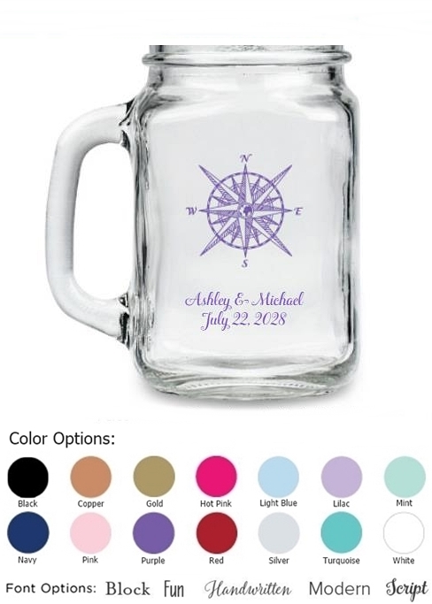 Kate Aspen Personalized Compass Design 16oz Mason Jar