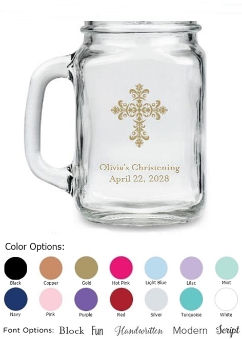 Kate Aspen Personalized Ornate Cross Design 16oz Mason Jar