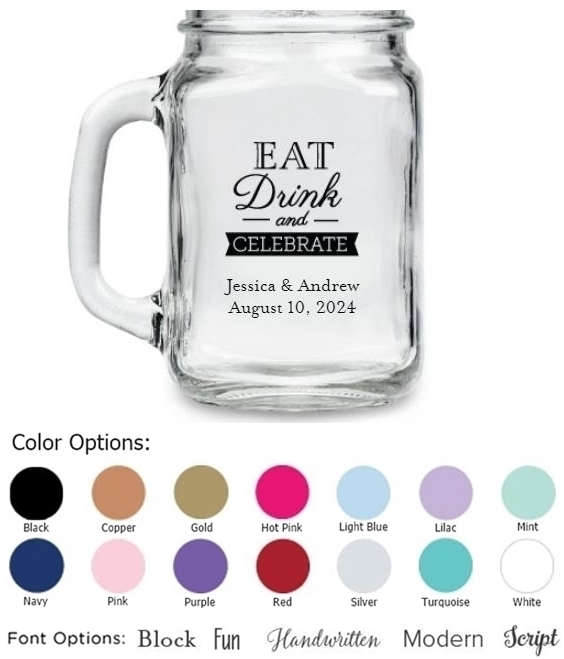 Kate Aspen Eat, Drink & Celebrate Design Personalized 16oz Mason Jars