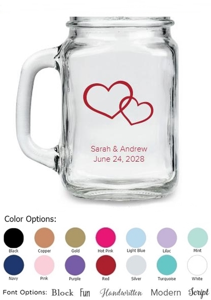 Kate Aspen Personalized Hearts Entwined Design 16oz Mason Jar