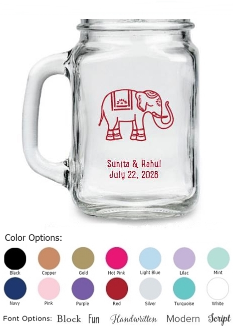 Kate Aspen Personalized Lucky Elephant Design 16oz Mason Jar