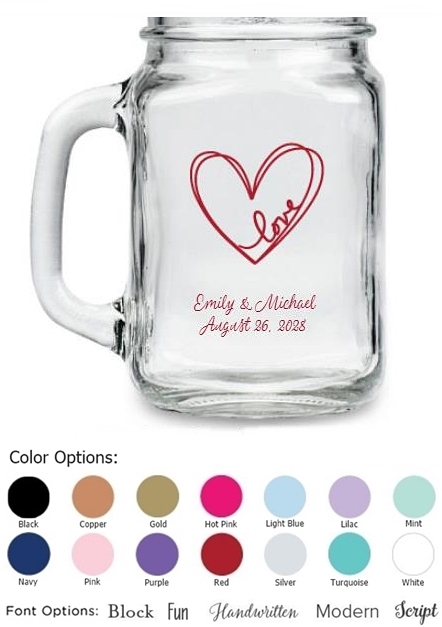 Kate Aspen 'Love in Heart' Design Personalized 16oz Mason Jar