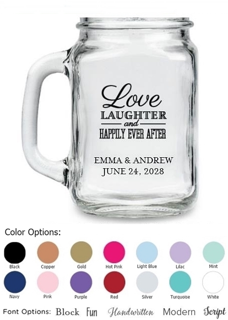 Kate Aspen Personalized Love Laughter Happily 16oz Mason Jar