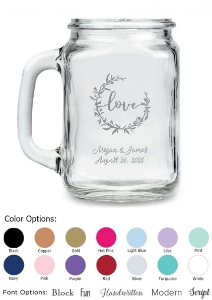 Kate Aspen Personalized Love Wreath Design 16oz Mason Jar with Handles