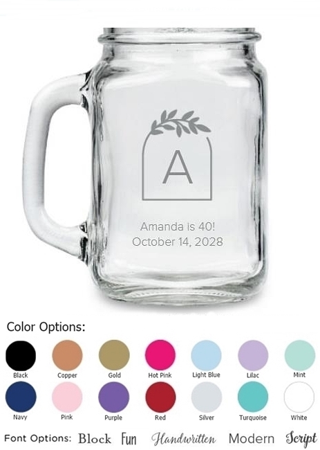 Kate Aspen Personalized Monogram Arch Design 16oz Mason Jar