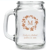 Kate Aspen Monogram Fall Wreath Design Personalized 16oz Mason Jar
