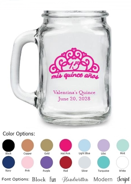 Kate Aspen Personalized 'Mis Quince Anos' Tiara Design 16oz Mason Jar