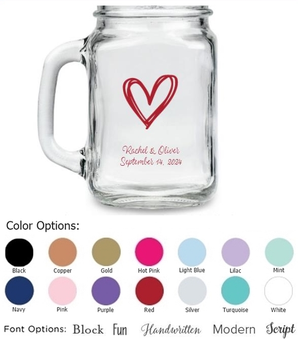 Kate Aspen Stylized Heart Design Personalized 16oz Mason Jar