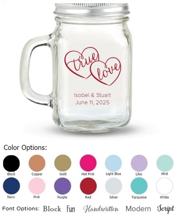 Kate Aspen True Love Double Hearts Design Personalized 16oz Mason Jar