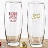 Personalized 9 oz. Stemless Champagne Glasses (Holiday Designs)