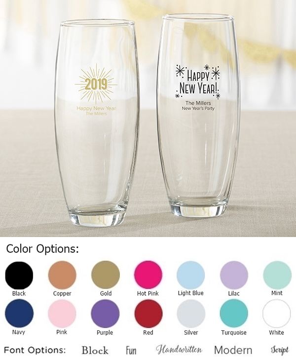 Personalized 9 oz. Stemless Champagne Glasses (New Year's Designs)