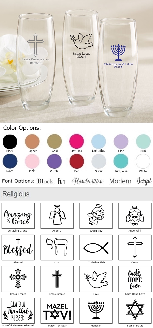 Personalized 9 oz. Stemless Champagne Glasses (Religious Designs)