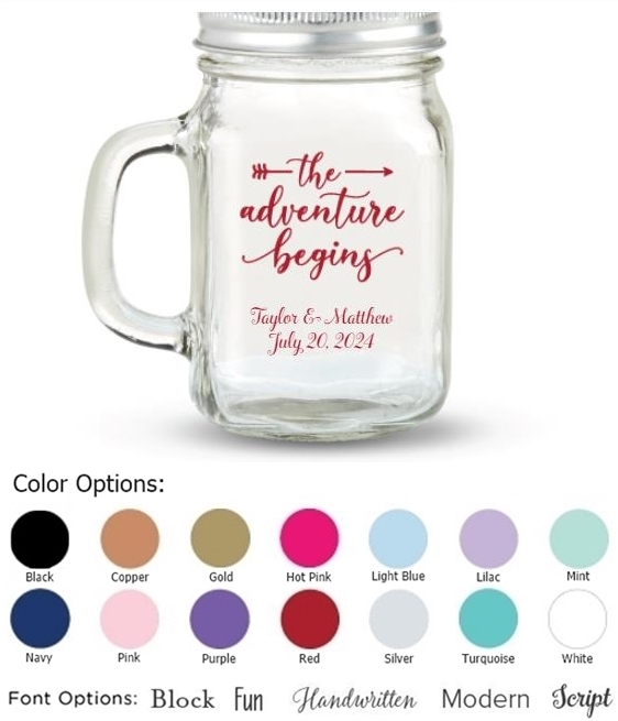 Kate Aspen Adventure Begins Arrow Personalized 12oz Mason Jar with Lid