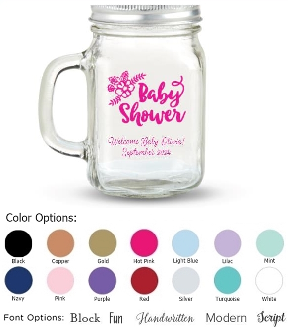 Kate Aspen Baby Shower Floral Design Personalized 12oz Mason Jar