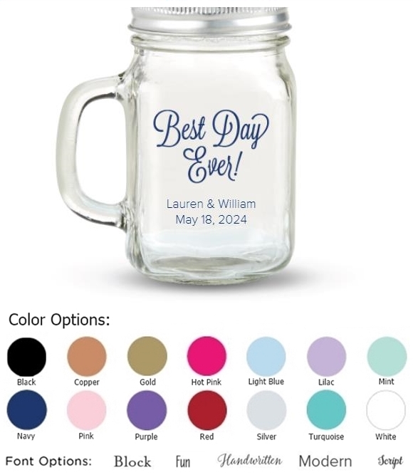 Kate Aspen 'Best Day Ever' Design Personalized 12oz Mason Jar with Lid