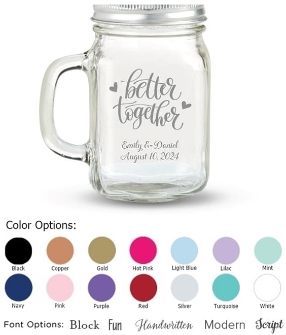 Kate Aspen 'Better Together' Hearts Design Personalized 12oz Mason Jar