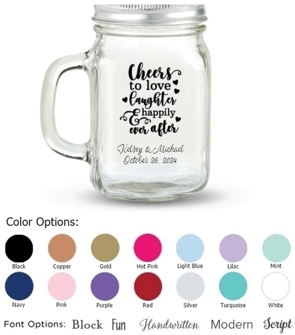Kate Aspen Cheers to Love Laughter Design Personalized 12oz Mason Jar