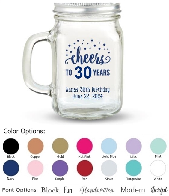 Kate Aspen Cheers Dots Design Personalized 12oz Mason Jar with Lid