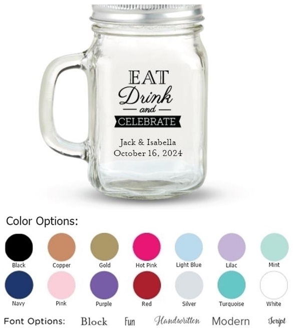 Kate Aspen Eat, Drink & Celebrate Design Personalized 12oz Mason Jar