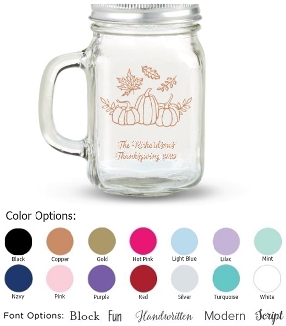 Kate Aspen Fall Pumpkins Design Personalized 12oz Mason Jar with Lid