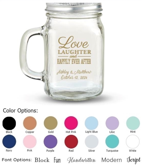 Kate Aspen 'Love Laughter Happily' Design Personalized 12oz Mason Jar