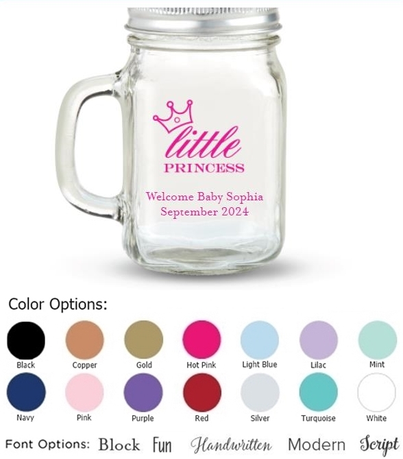 Kate Aspen Little Princess Crown Design Personalized 12oz Mason Jar