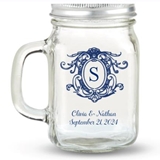 Kate Aspen Monogram Crest Design Personalized 12oz Mason Jar with Lid