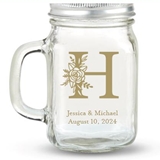 Kate Aspen Monogram Floral Design Personalized 12oz Mason Jar with Lid