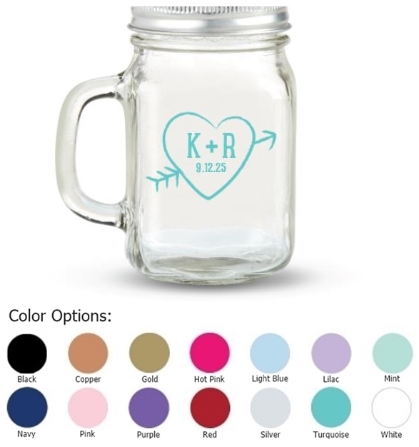 Kate Aspen Monogram Carved Heart Design Personalized 12oz Mason Jar