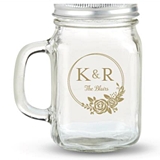 Kate Aspen Monogram Floral Wreath Design Personalized 12oz Mason Jar