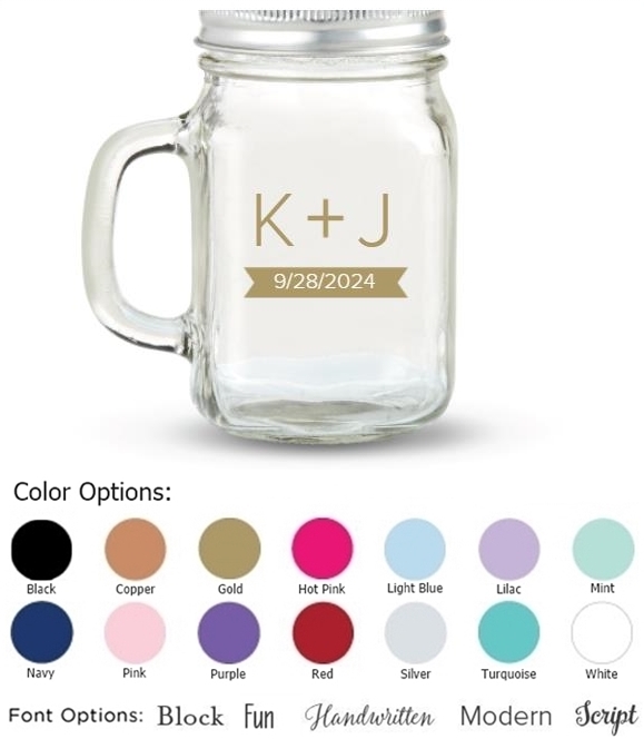 Kate Aspen Monogram Plus Design Personalized 12oz Mason Jar with Lid
