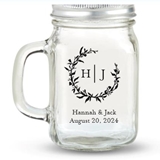 Kate Aspen Monogram Wreath Design Personalized 12oz Mason Jar with Lid
