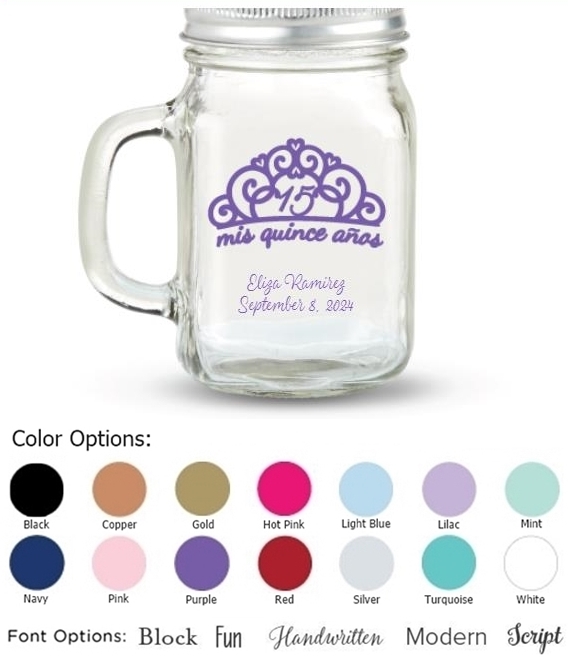 Kate Aspen 'Mis Quince Anos' Tiara Design Personalized 12oz Mason Jar