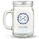 Kate Aspen Monogram Quatrefoil Design Personalized 12oz Mason Jar